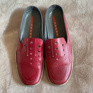 Prada Women's Red Leather Loafers